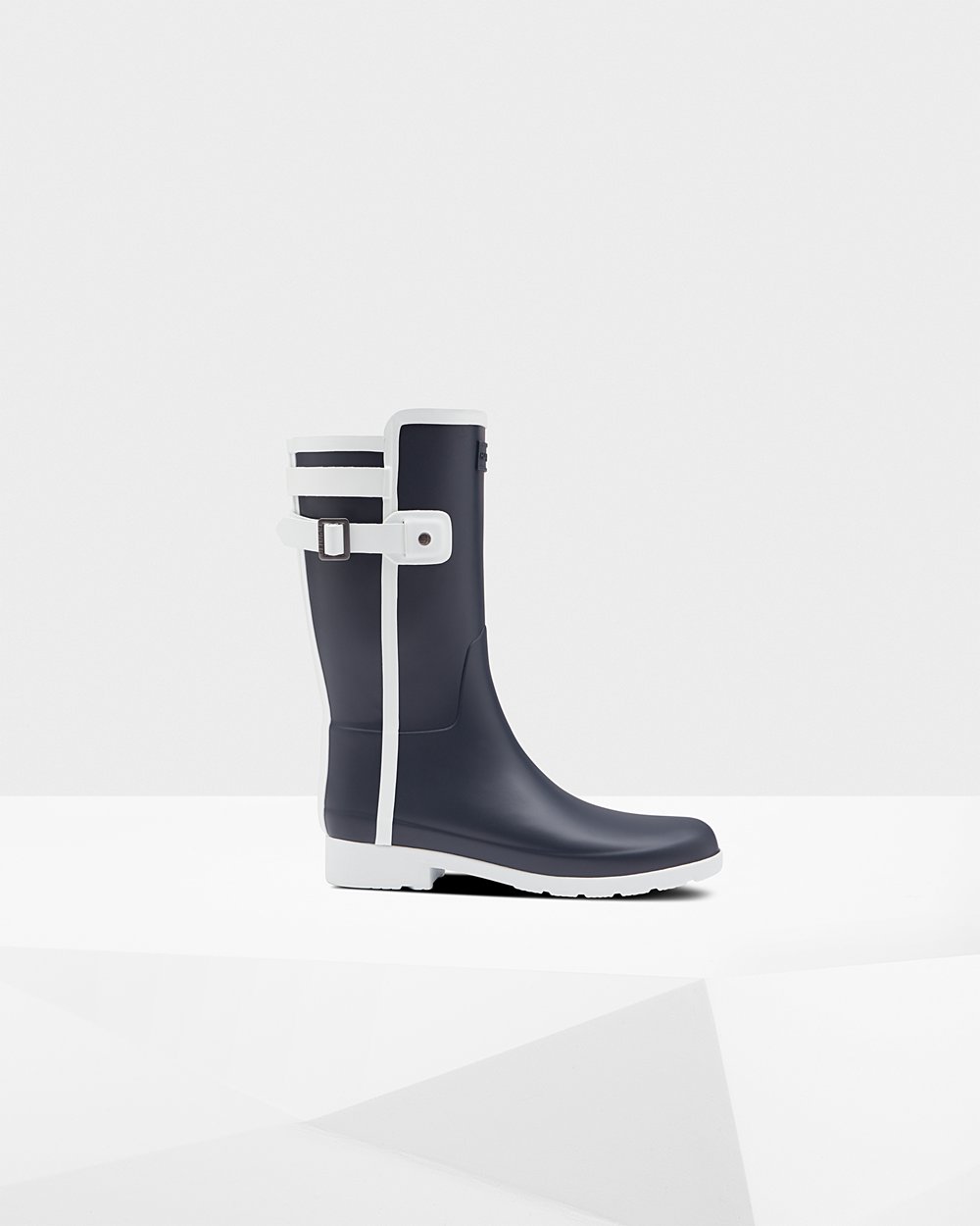 Botas de Lluvia Cortas Hunter Mujer - Refined Slim Fit Contrast - Azul Marino/Blancos - GBRCIWL-56